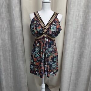 Paisley Print V-Neck Swim Top